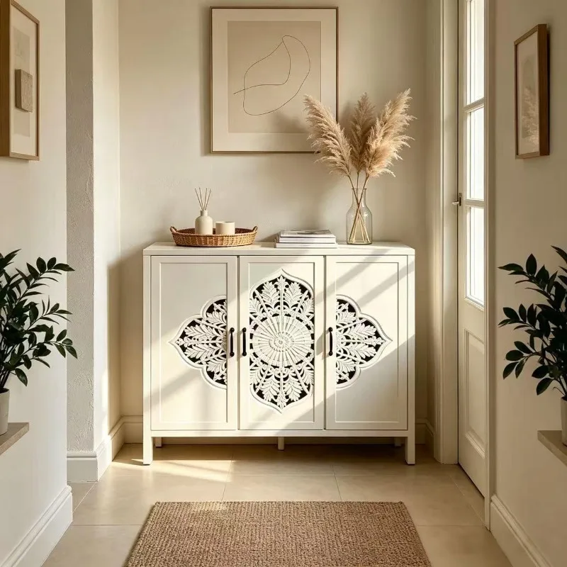 French retro hollow carved storage cabinet, dining side cabinet, bedroom large-capacity storage cabinet