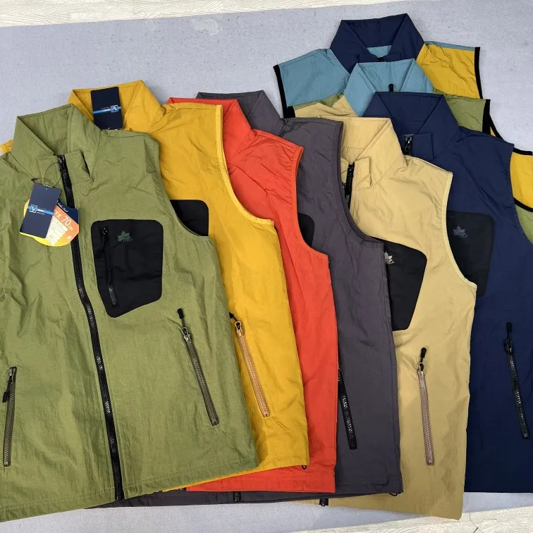 

Новый модный спортивный жилет на открытом воздухе, ветрозащитный жилет на молнии с воротником-стойкой, открытый кардиган, мужской жилет-стойка