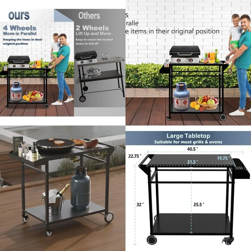 

Портативная тележка для барбекю на колесиках с 4 колесами, регулируемая для Blackstone 17/22, стол для приготовления пищи на открытом воздухе с подставкой для специй, черный