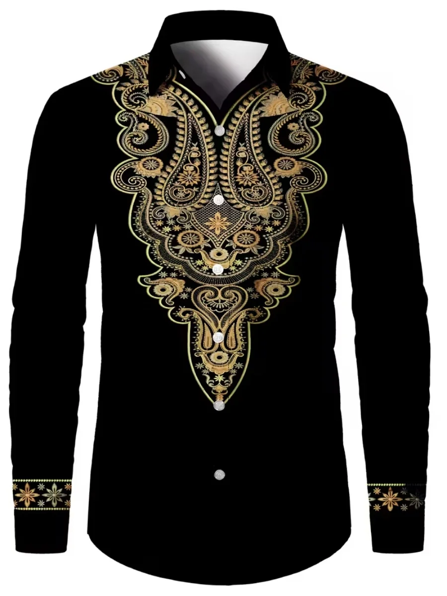 

New classic ethnic retro men's shirts, casual lapel shirts suitable for all seasons, printed men's party shirts, fast shipping