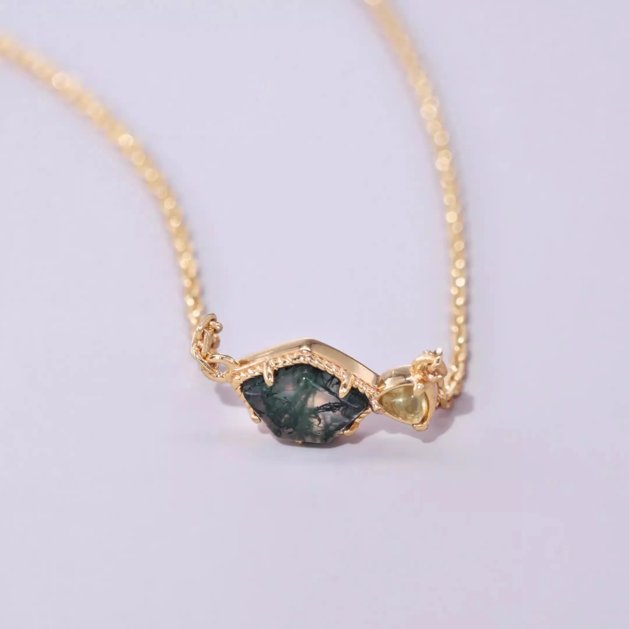 925 스털링 실버 천연 이끼 마노 목걸이, 여성용 보석, 기하학적 금 도금, 절묘한 숙녀 Gitfs, 5*7mm