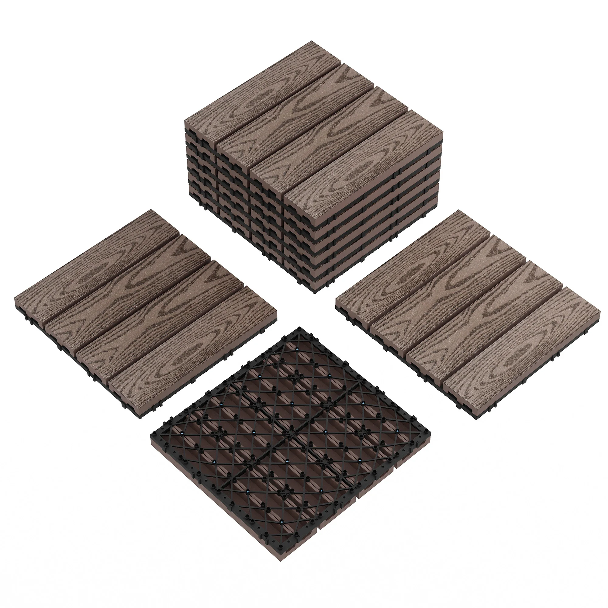 9/27/48 stuks samengestelde, met elkaar verbonden terrastegels van 12x12 inch – terrasvloeren voor alle weersomstandigheden voor binnen en buiten, balkon, veranda, tuin