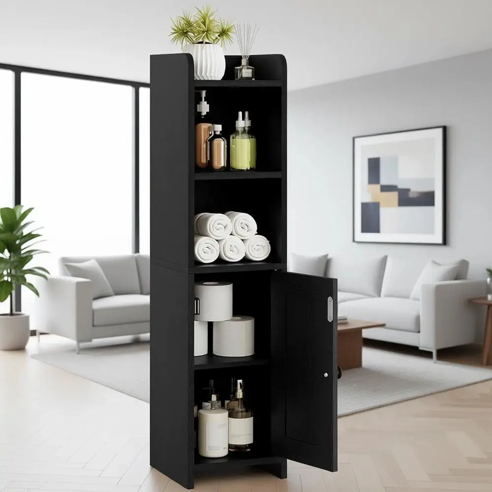 

Compact Bathroom Storage Cabinet with Adjustable Shelves for Toilet Paper and Small Spaces in Black