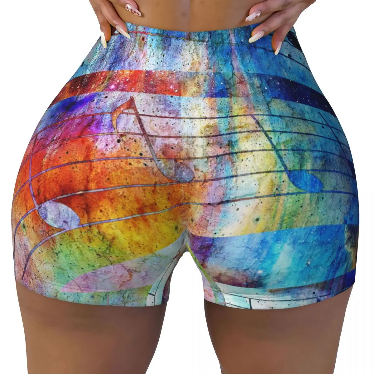 Women Yoga Shorts Abstract Music Note Space Stars Workout Short Fitness quick-dry Ladies Yoga Gym Running Short Pants Sportswear