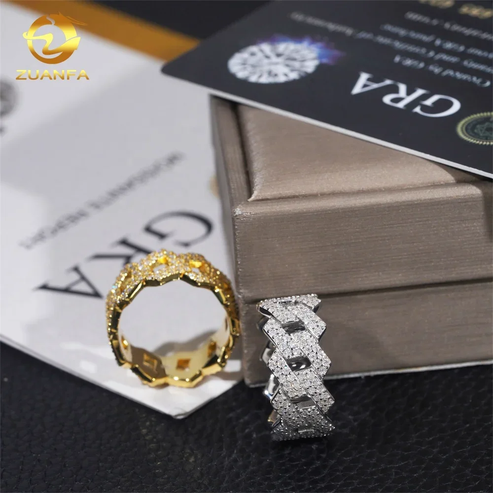 New GRA Certificates 925 Silver Pass Diamond Tester Moissanite Diamond Iced Out Jewelry H ip Hop Ring Cuban Band Ring Men