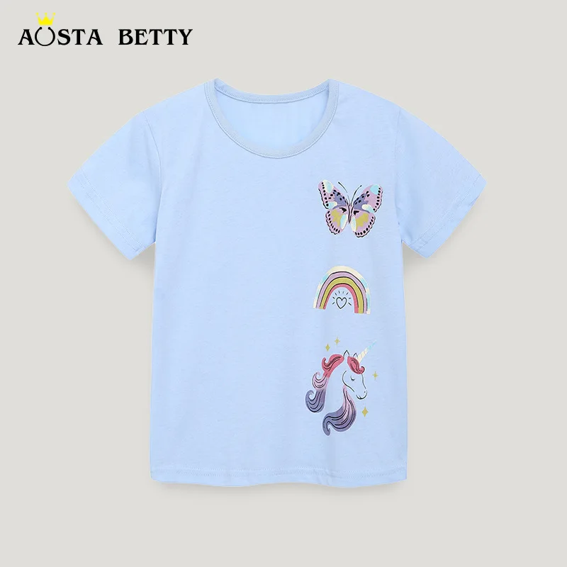 

Summer New Children's ClothingTT-shirt Girls' Fashion Short SleeveTT Shirt Knitted Cotton Cartoon Printed round Neck Children Sh