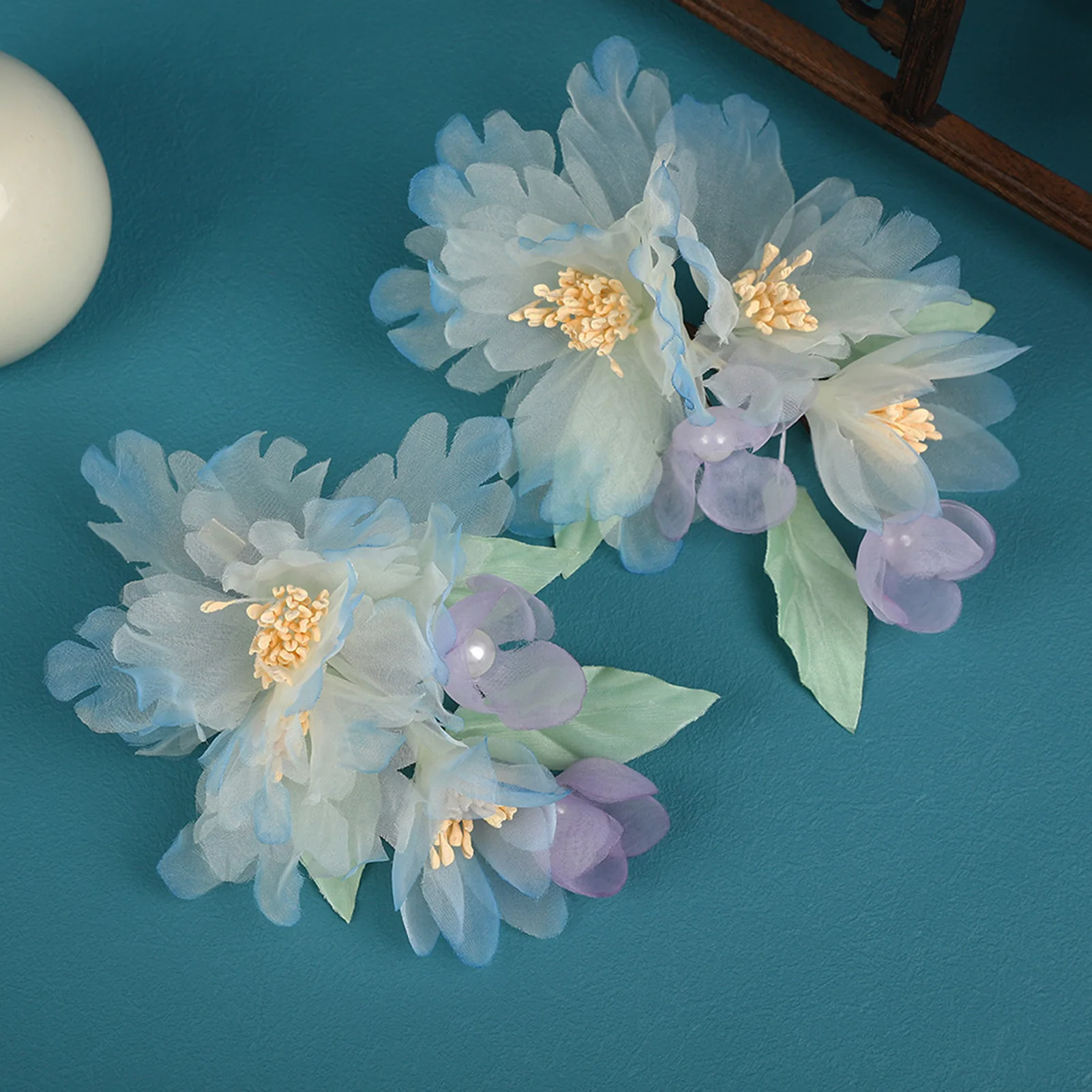 

1 Pair Ancient Style Silk Flower Hairpin Chinese Style Hair Accessories Han Costume Floral Hairclips Pearl Headpiece for Women