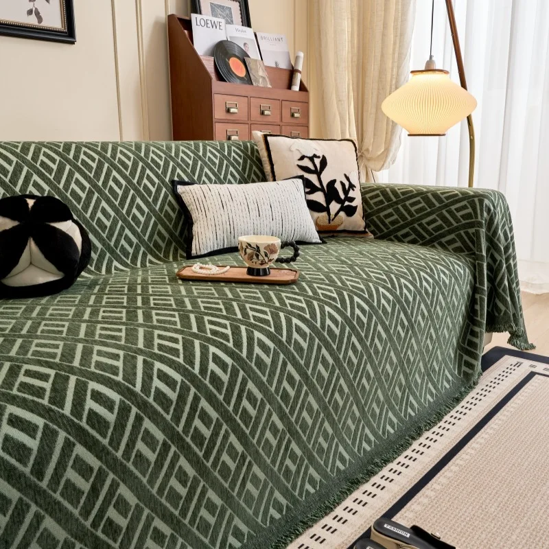 Chenille Couch Cover Blanket Stripe Jacquard Pet Sofa Covers Slipcovers for 1/2 Cushion Towel Living Room Furniture Protector