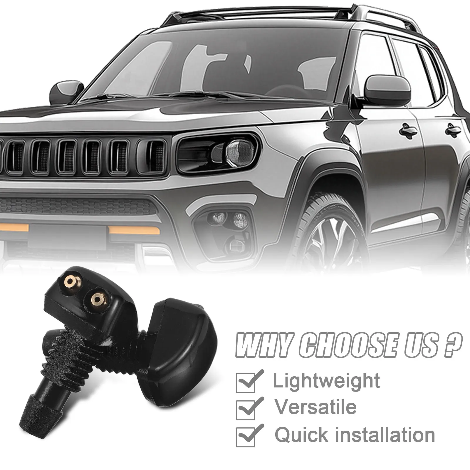2Pcs Adjustable Windshield Washer Nozzle for Car Front Windscreen Precision Spray Pattern Efficient Cleaning Clear Driving View