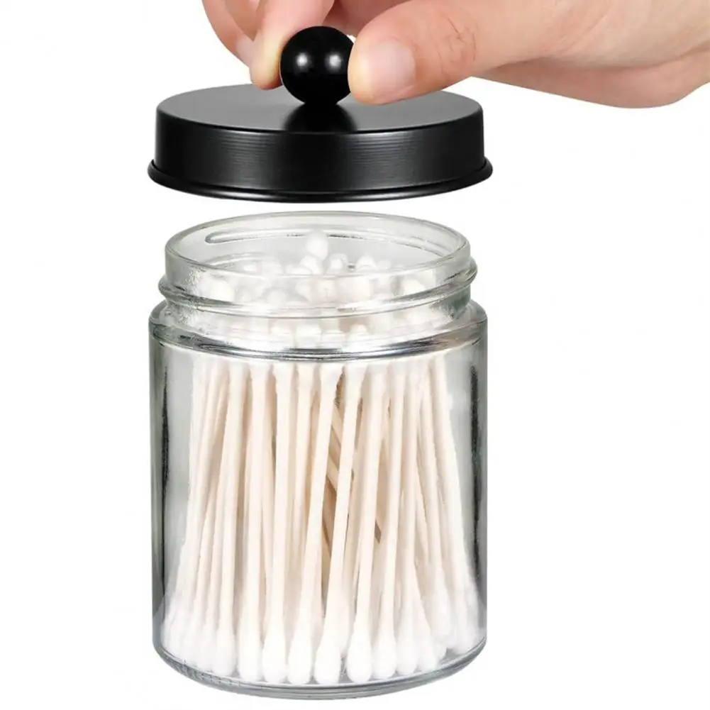 Clear Glass Dental Floss Storage Jar, Recipiente do armário do banheiro, Organizador de bancada da maquiagem, 4pcs por conjunto