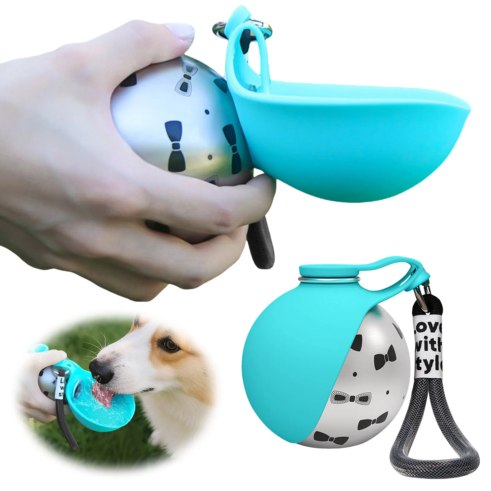 

Portable Tumbler for Dogs with Silicone Bowl Portable 285ml Dog Water Bottle No-Spill Ideal for Walking Hiking & Travel