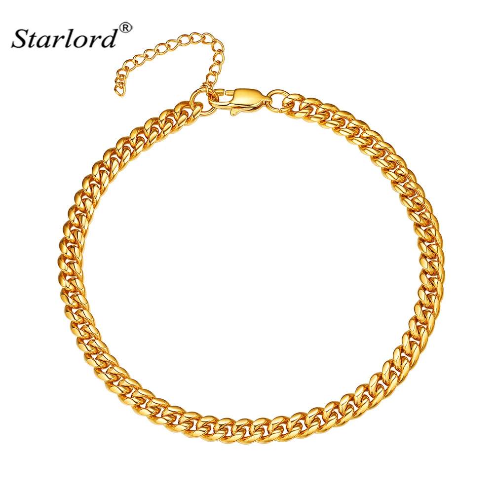 Starlord Stainless Steel Stylish Beatiful Chain Anklets For Men Women Silver/18K Gold Plated Color 8.5 Inches Adjustable