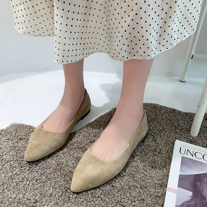 Woman Elegant Daily Soft Sole Flats Flock Mocasines Church Flats Female Pointed Toe Casual Suede Lightweight Drag Queen Shoes