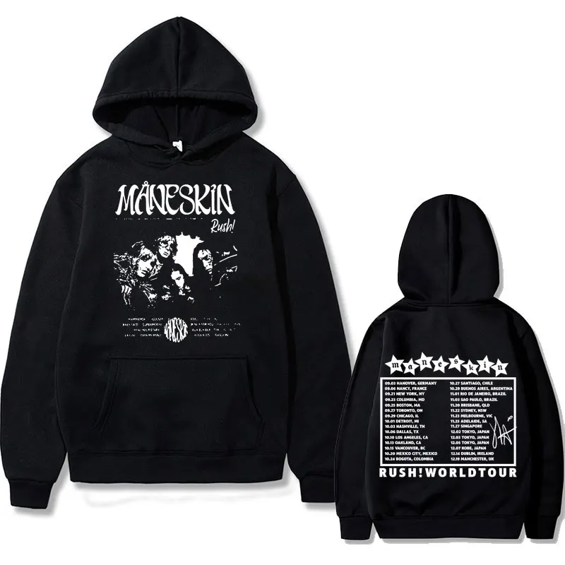 Italian Rock Band Maneskin Rush World Tour Music Album Hoodie Men Women Casual Loose Oversized Hood Sweatshirt Unisex Streetwear