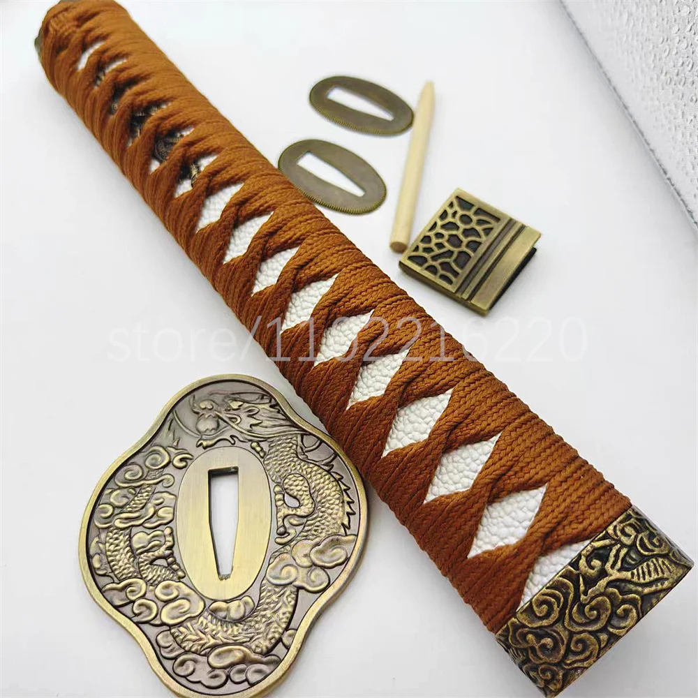 Wonderful Japan Sword Parts 26cm Tsuka Handle Alloy Tsuba Handguard Guard Habaki Seppa For Japanese Samurai Katana Fitting