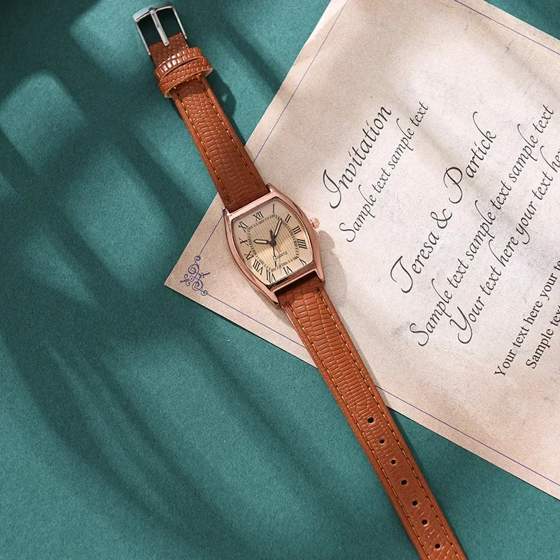 Reloj clásico para Mujer, relojes de pulsera pequeños para Mujer, Reloj de pulsera de cuero Vintage Retro marrón, relojes de pulsera de cuarzo, Reloj para Mujer