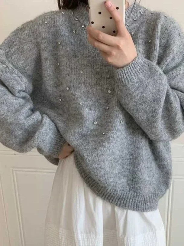 

Korean Lazy Sle Women's Knitted Sweater 2025 Autumn Faion Fluffy Warm High-End Loose Overhead Top Comfortable Knitwear