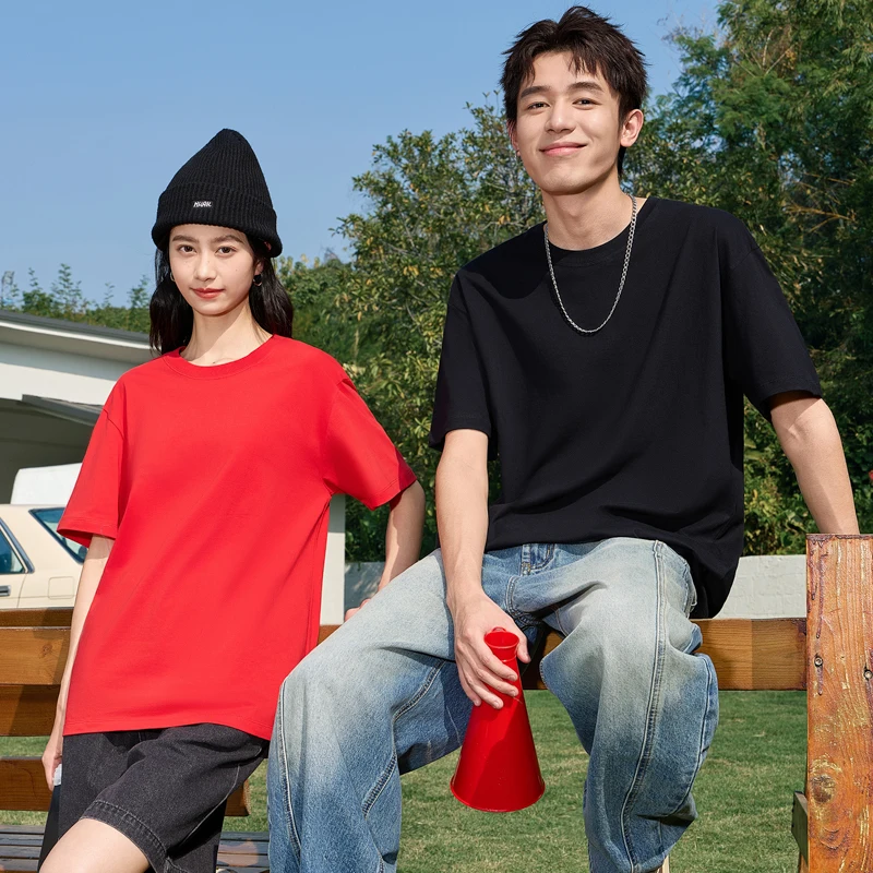 

Couple Outdoor Soft and Comfortable Short Sleeved Round Neck Pure Cotton T-shirt Casual Fashion Trend Versatile Solid Color Top