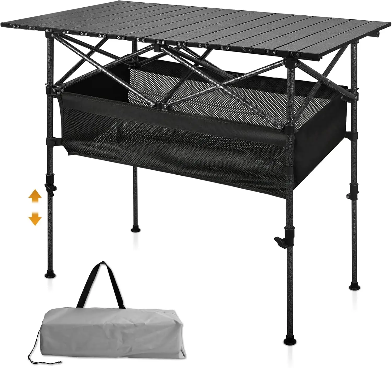 

Folding Camping Table Outdoor Roll-up Table Height Adjustable Portable Metal Camp Grill Table for Picnic BBQ Party Backyard Beac