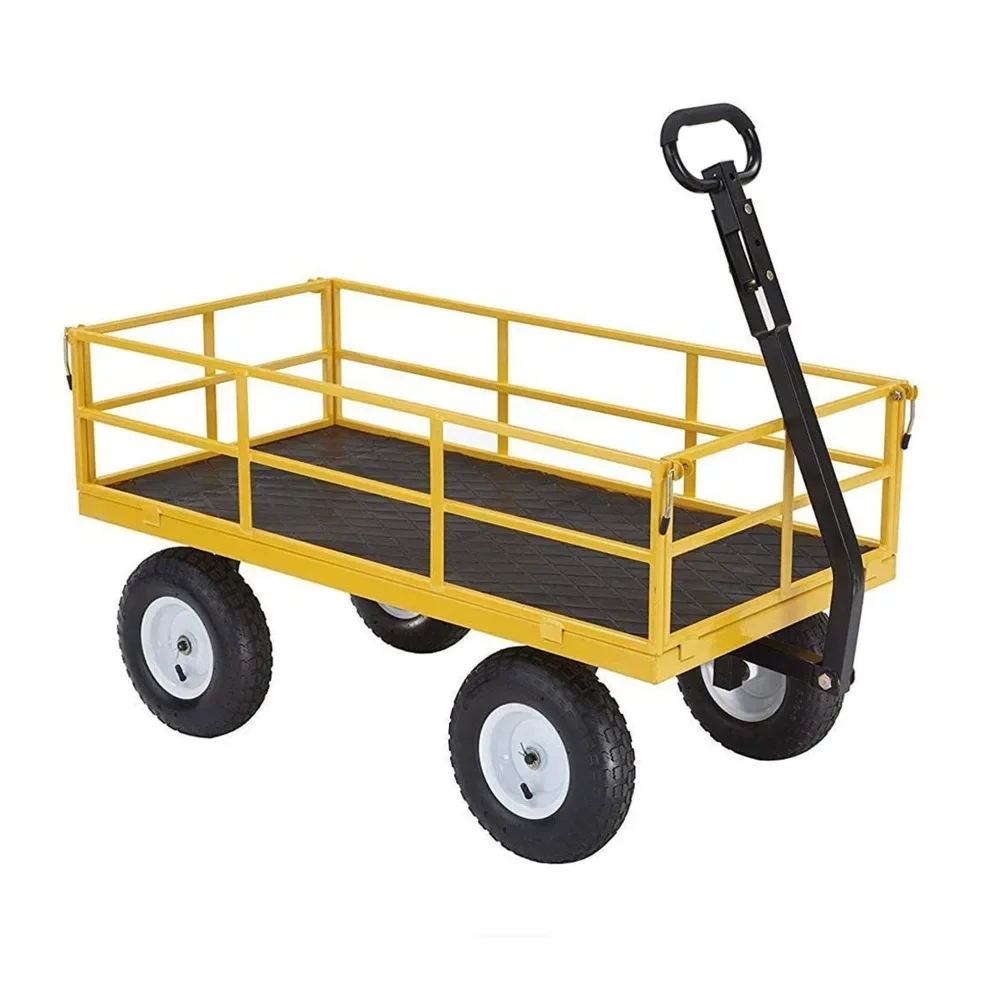 2024 New Steel Utility Cart, 7 Cubic Feet Garden Wagon Moving Cart with Wheels, 1200 Pound Capacity