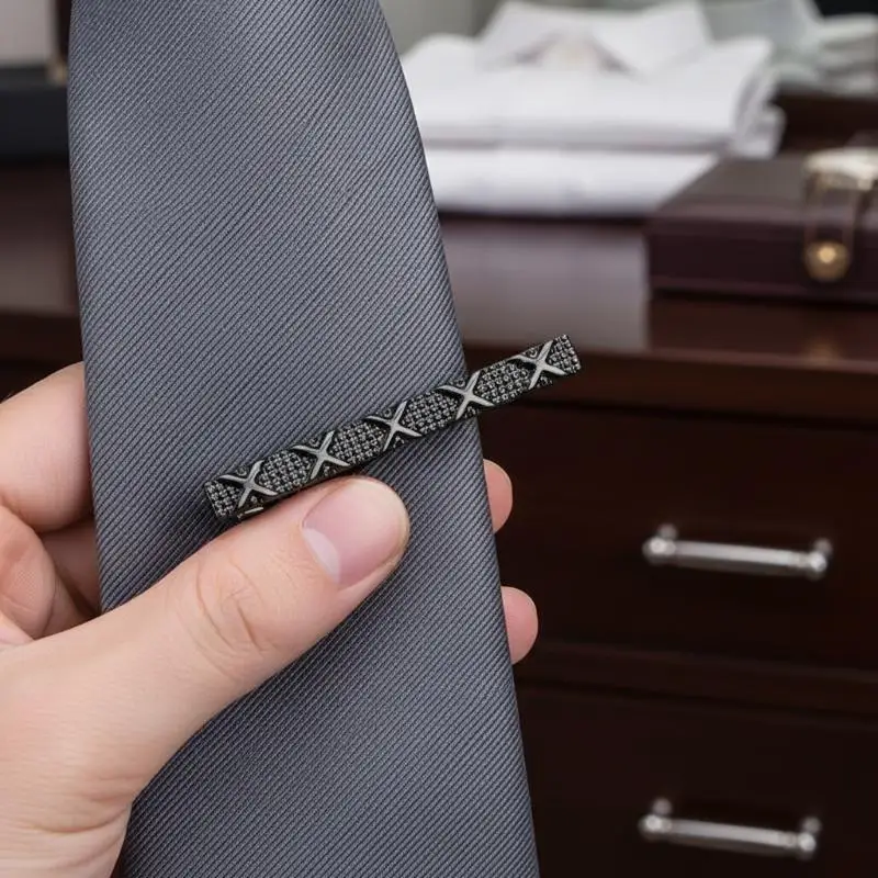 Men's Tie Clip Classic Metal Stripe Jewelry Rustproof Necktie Clasp for Business Suit Daily Wear Father's Day Gift for Dad