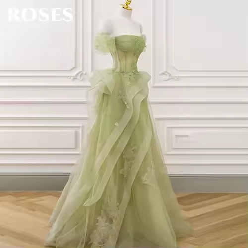 ROSES Sage Green Prom Dress Appliques Tulle Celebrity Dresses Tiered Pleat Women's Evening Dress Sweetheart Formal Gown 프롬 드 - Image 3