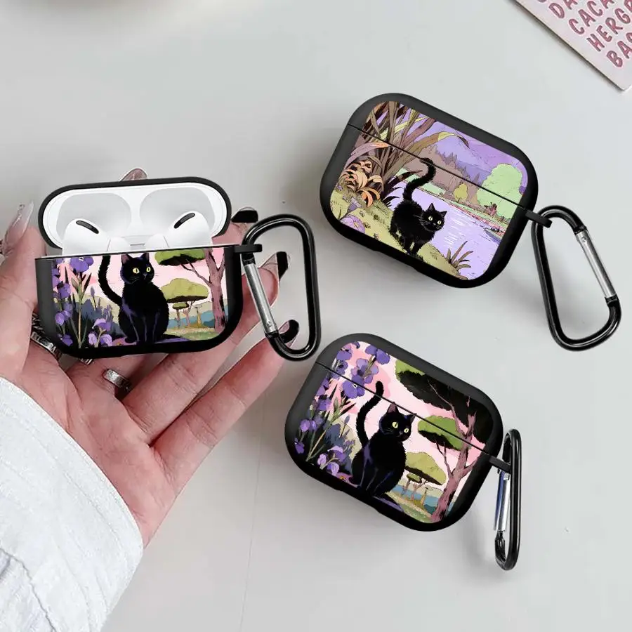 Earphone Cases Cover With Hook Case For Airpods 1 Pro2 3 Pro3 2 4 Pro Garden Black Cat Movement
