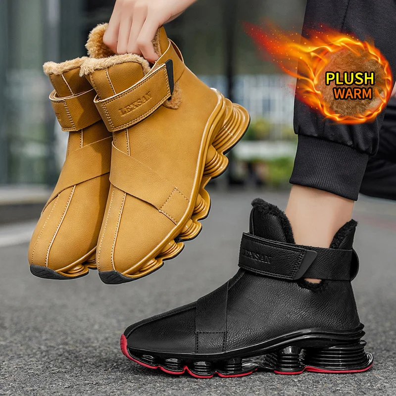 Men's Winter Boots 2026 Warm Waterproof Non-Slip Plush Sneakers Shoes Male Winter Tenis Boots Comfortable Slip-On Plush Lined