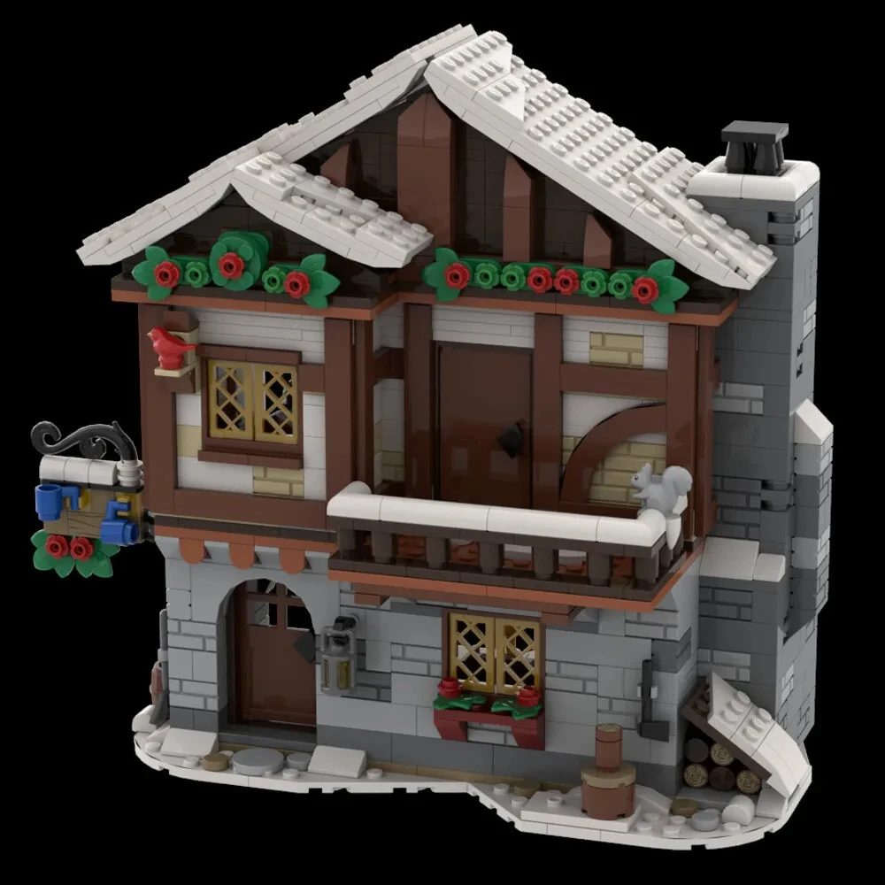 

1115PCS Moc medieval building winter medieval tavern model DIY assembly building block toys children's birthday gift