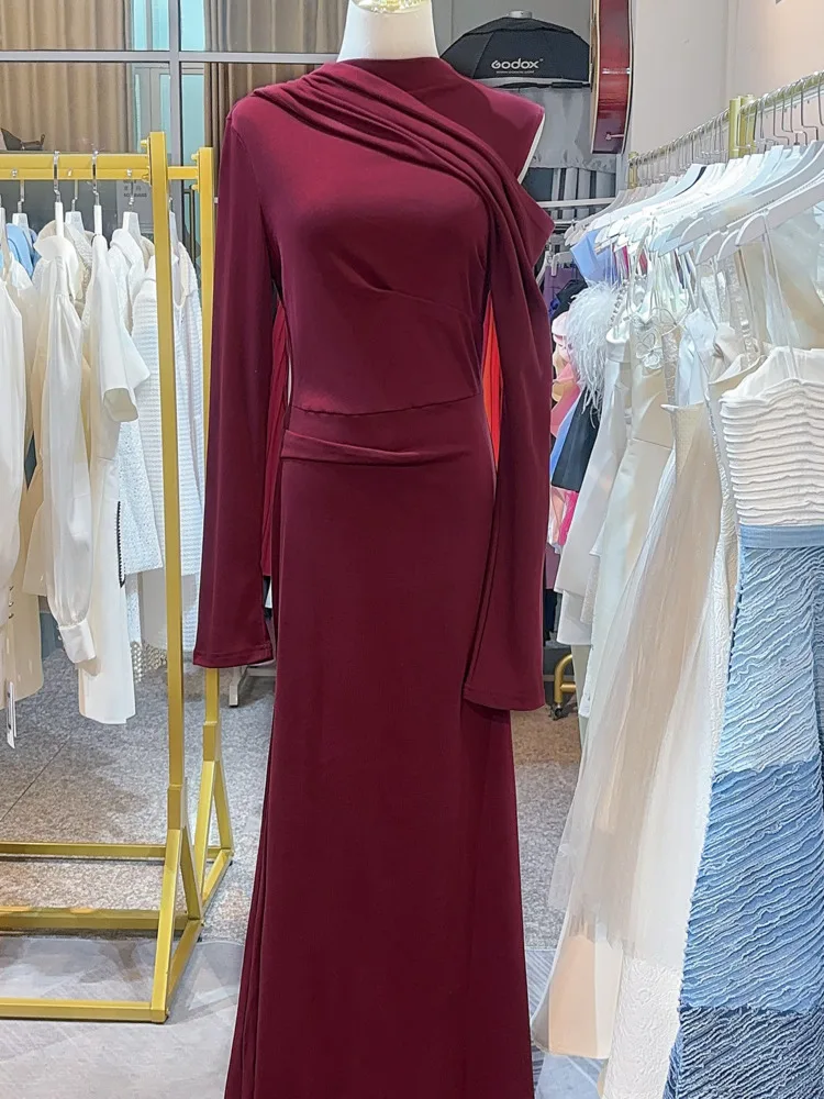 LISM moda mujer vestido de noche cuello redondo diseño calado plisado cintura alta elegante vestido de punto de fiesta 2024 otoño nuevo