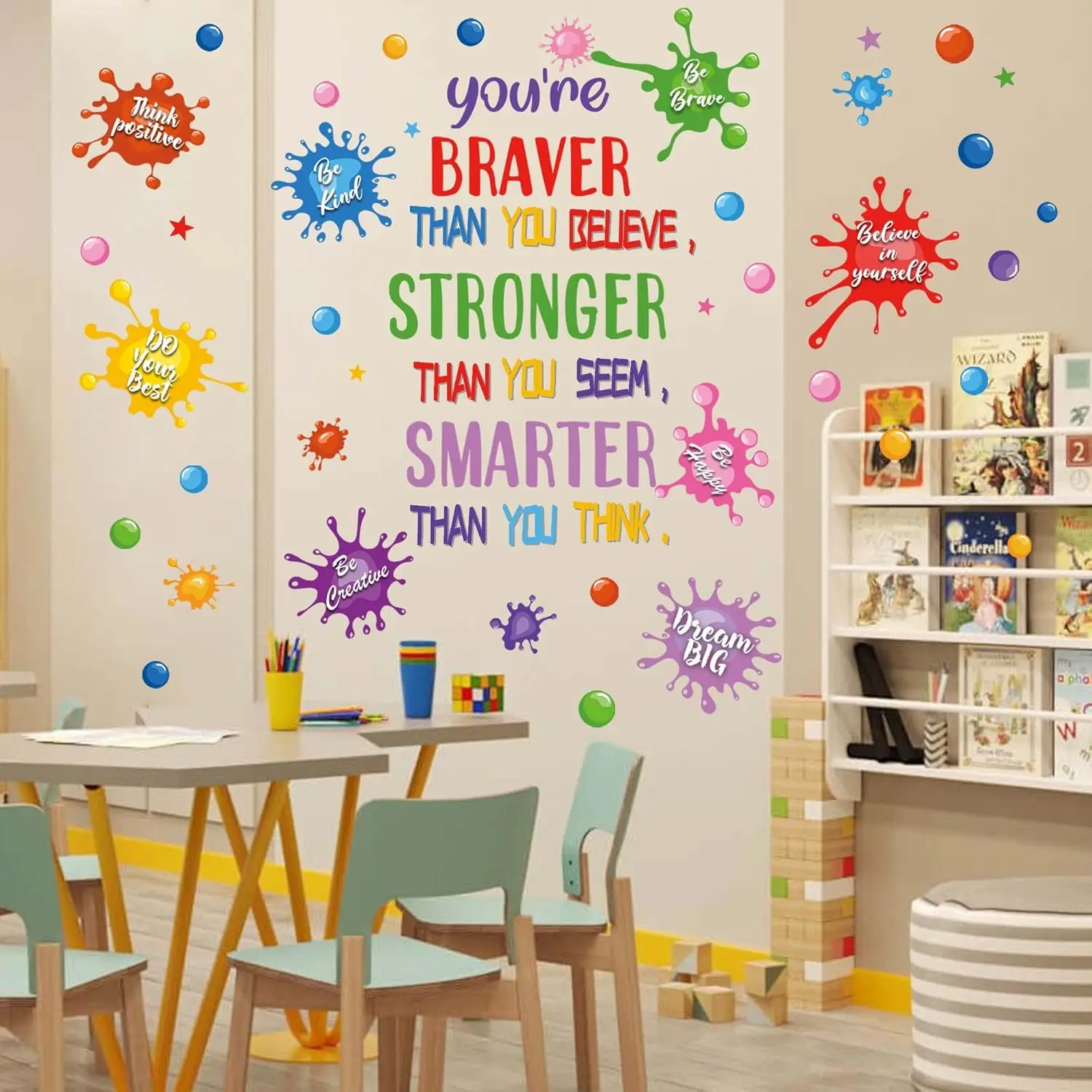 Large Colorful Inspirational Quotes Wall Stickers Paint Splatter Motivational Brave Smart Strong Wall Decals Classroom Kids Room