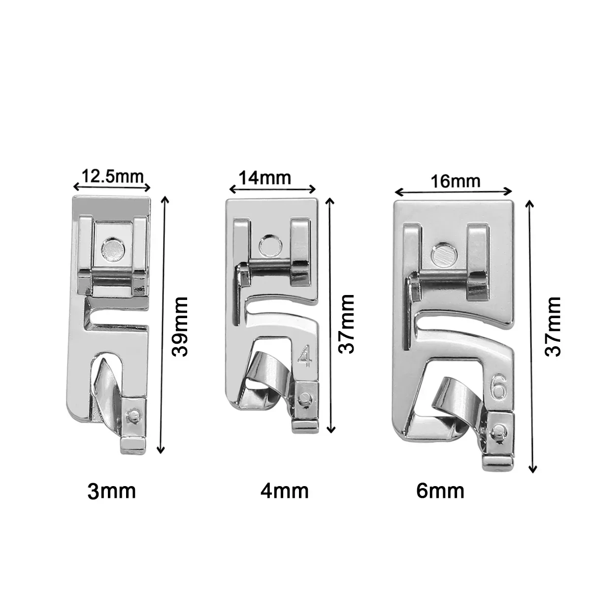 3 PCS Narrow Rolled Hem Sewing Machine Presser Foot Set for Household Multi-Function Sewing Machines Accessories (3mm, 4mm, 6mm)