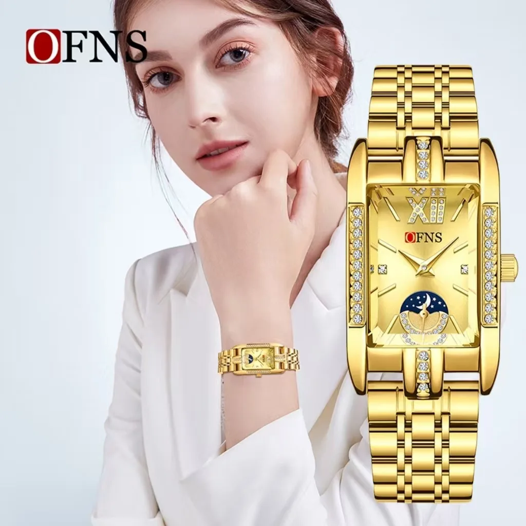OFNS1633 Diamond encrusted Women's Watch Fashion and Elegant Quartz Movement Zinc Alloy Case Steel Belt Design 3ATM Waterproof