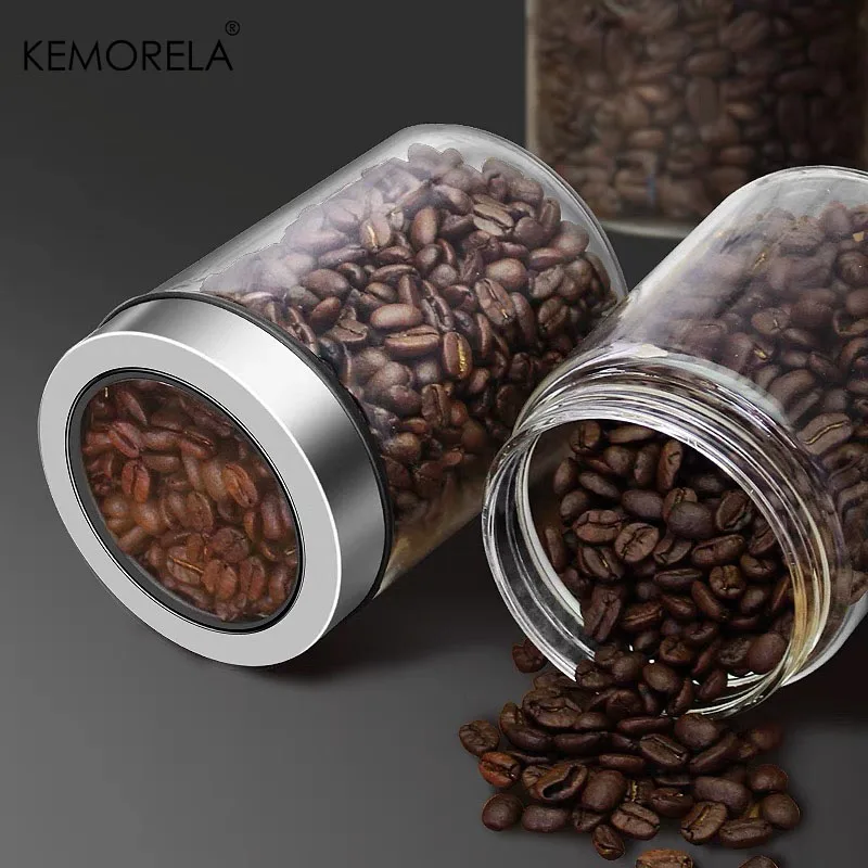 Transparent Coffee Storage Jar With Lid Creative Cylindrical Oatmeal Cereals Snack Glass Sealed Jar Household Storage Container