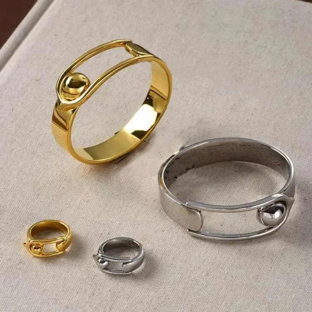 

Europe Fashion Metal Ball Brass Plated Gold Silver Ring Bracelet Luxury Set Women Designer Style Jewelry Trend