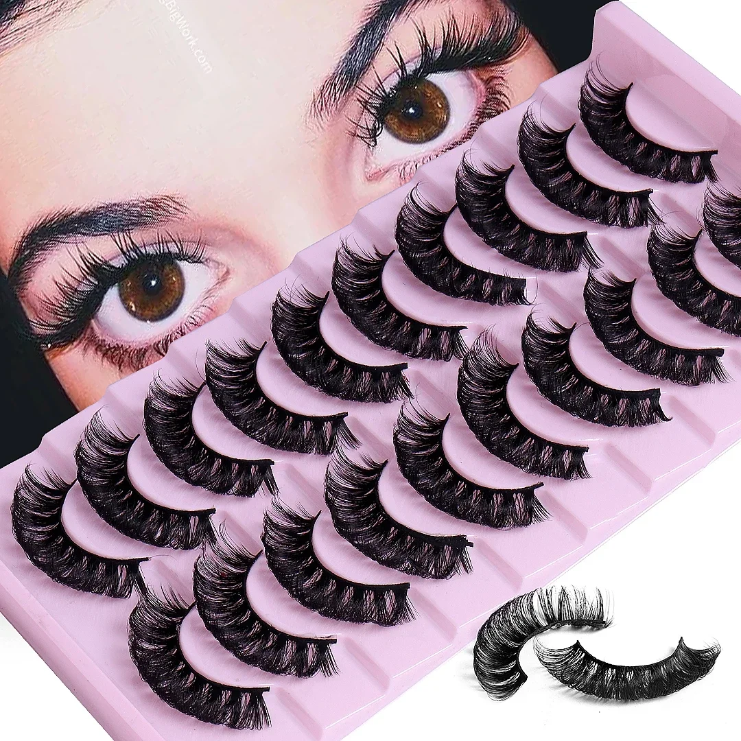 10 Paar D Curl Lashes Russische Streifenwimpern 3D-Nerzwimpern Natürliche lange wiederverwendbare flauschige Wimpernverlängerungen