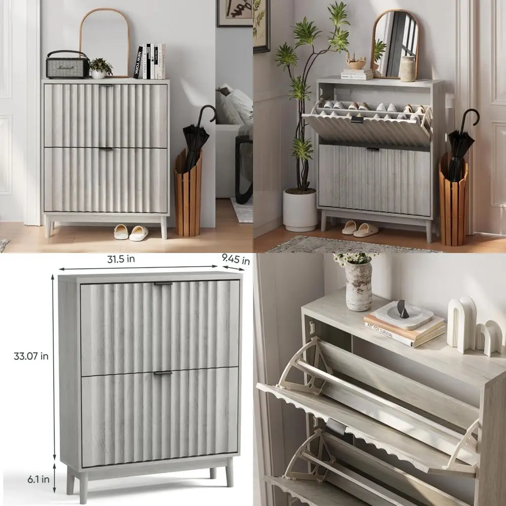 Free Standing Slim Shoe Storage Cabinet with Flip Drawers for Entryway, Shoe Rack Organizer for Home