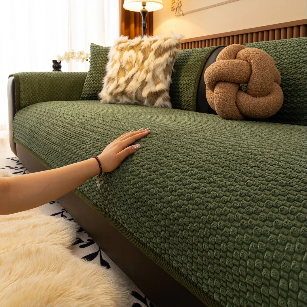 Sofa Cover Thicken Plush Jacquard Solid Color Non-Slip Couch Cushion for Living Room Soft Universal Sofa Cover Towel Sofa Mat