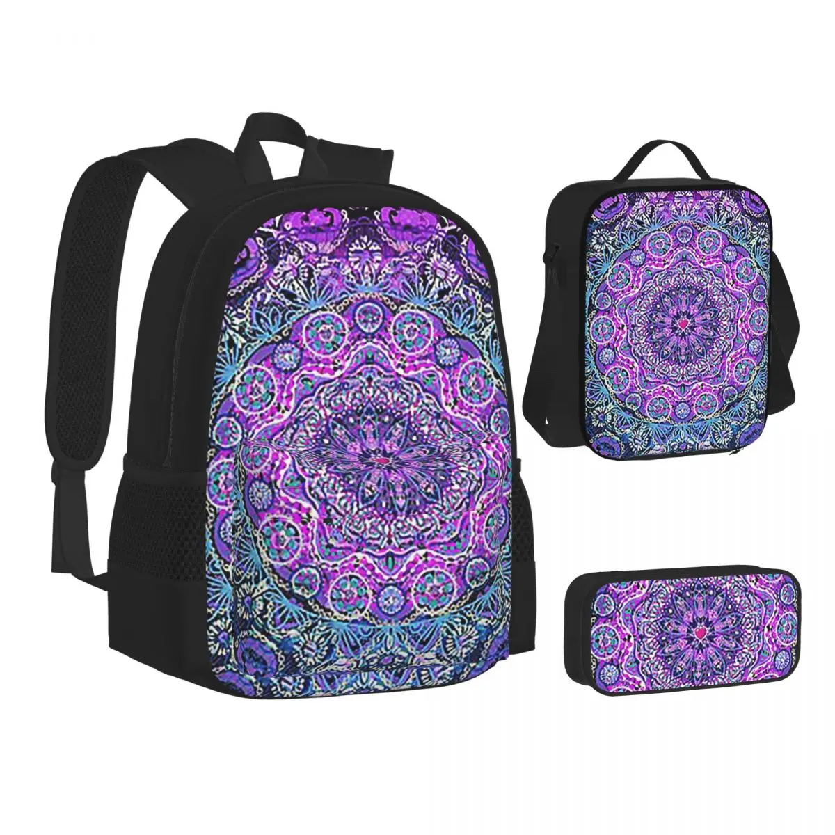 

Cosmic Love Mandal Backpacks Boys Girls Bookbag Students School Bags Kids Rucksack Lunch Bag Pen Bag Three-Piece Set