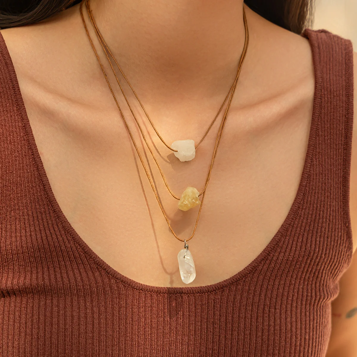 Boho Alien Crystal Stone Pendant Necklace 2026 Multi Layer Ocean Style Simple Adjustable Girl Fashion Beach Jewelry