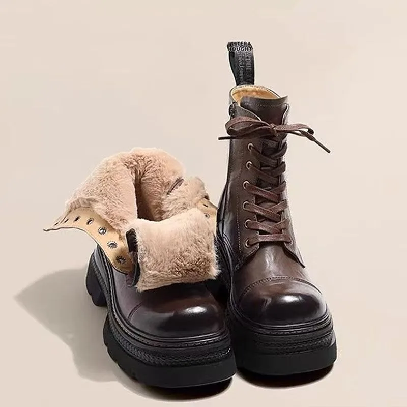 

Platform Ankle Boots Women 2025 New Autumn Winter Motorcycle Boots Woman Thick Bottom Non Slip Leather Combat Boots