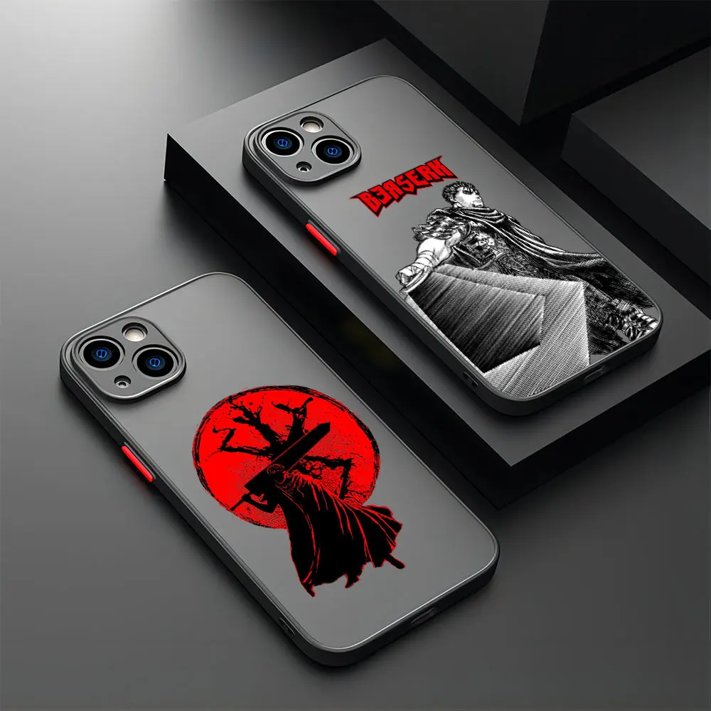 Funda de teléfono de Anime Berserk Guts para iPhone 15, 14, 13, 12, 11 Pro Max, X, XR, XSMax, 7, 8 Plus, cubierta trasera transparente mate