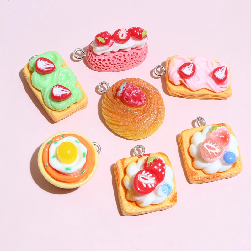 10 ألوان مختلطة الراتنج لطيف كعكة الزهور قوس قزح مصاصة سحر قلادة ديي صنع المجوهرات اكسسوارات المفاتيح قلادة