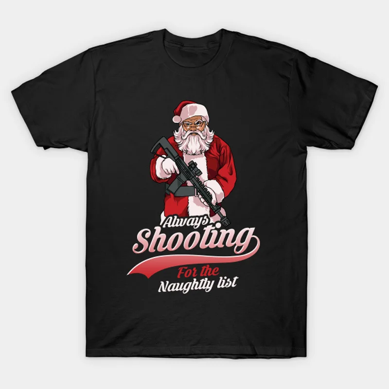 Funny Santa Claus Shooter Gun Christmas Gift T-Shirt New 100% Cotton O-Neck Summer Short Sleeve Casual Mens T-shirt Size S-3XL