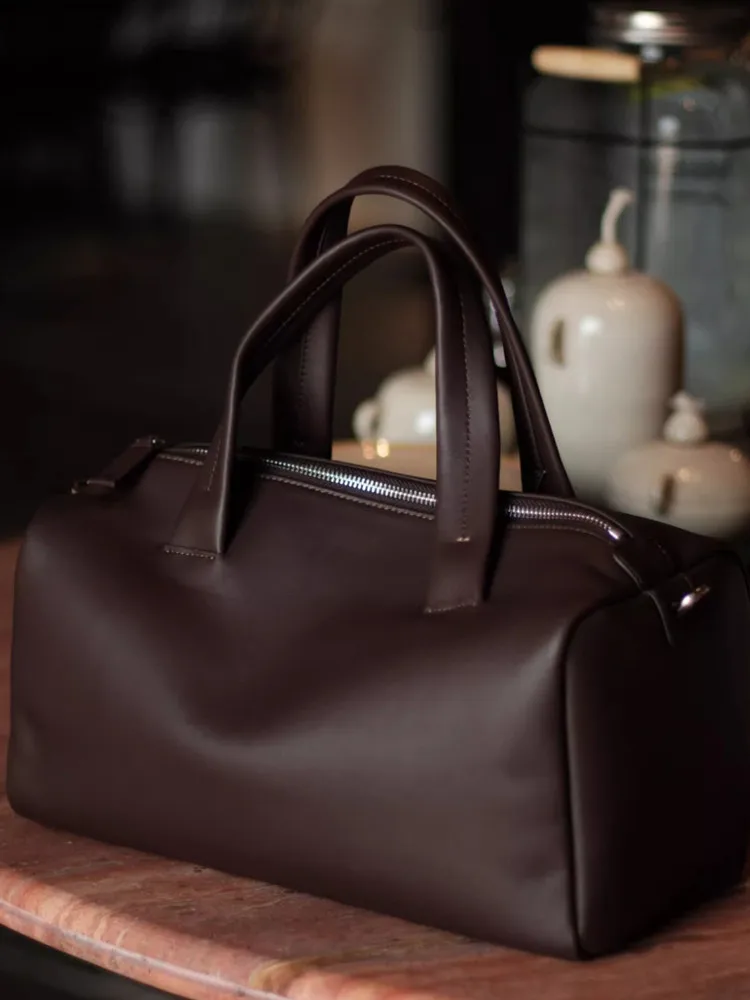 

Fashion Simple Genuine Leather Boston Bag Women Pillow Bag\Handbag Real Leather Lady Shoulder Crossbody Bag Big New 2025