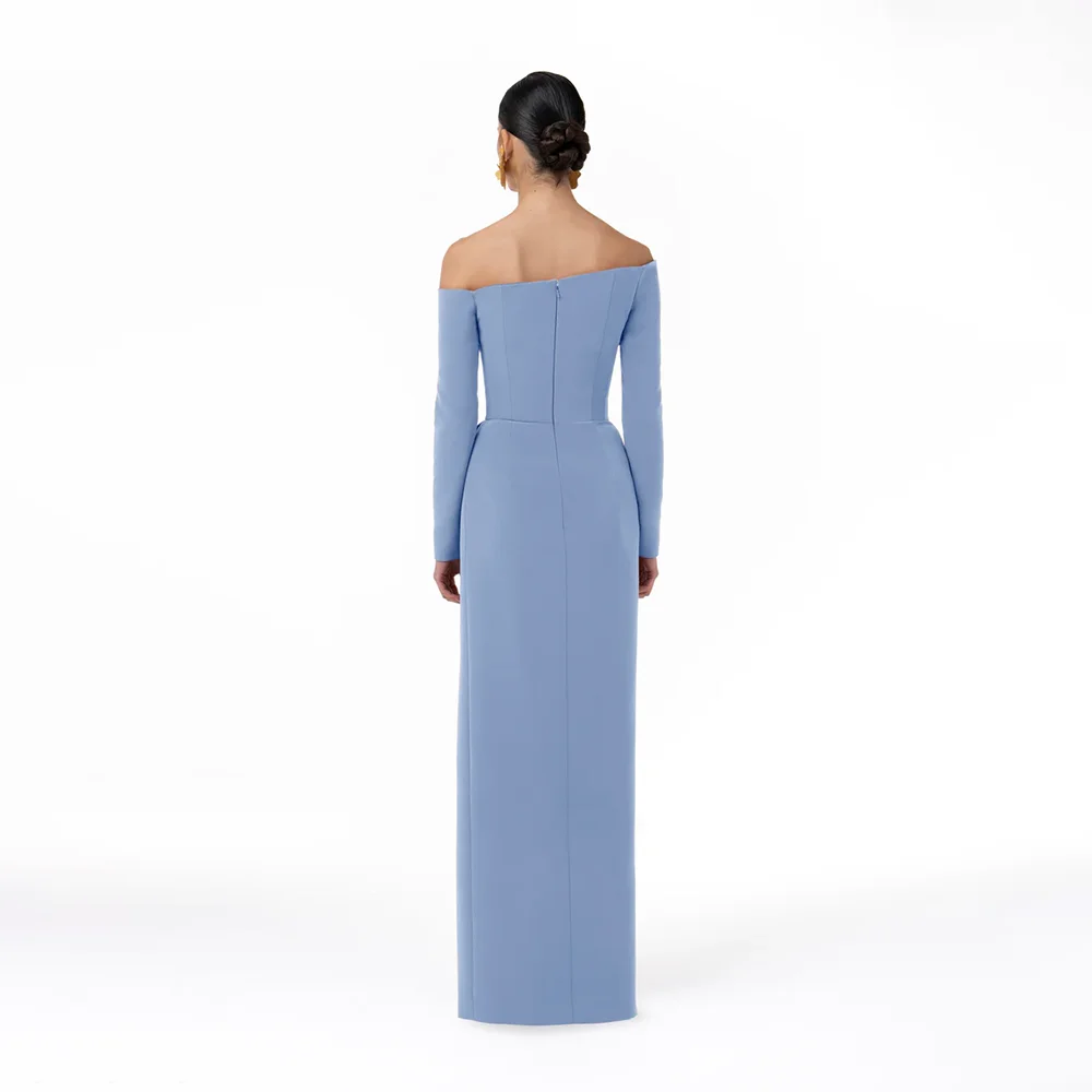 فستان سهرة أنيق مخصص قبالة الكتف وأكمام طويلة فساتين سهرة بسيطة للنساء 2025 فستان رسمي بعمود مطوي