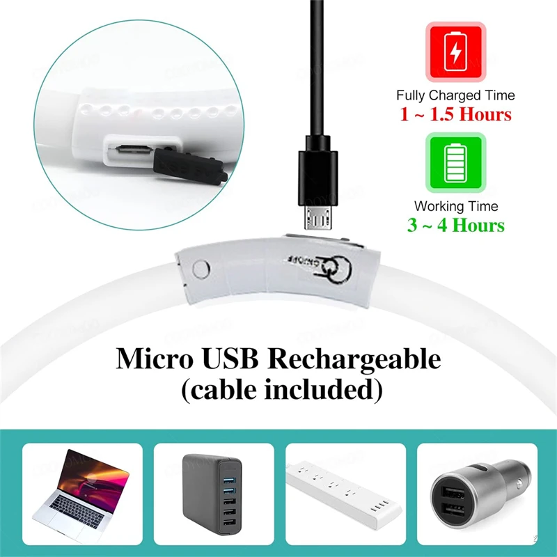 4-Modi Hund Luminou Charge Halsband Led USB Katze Silikon Bunte Halsbänder Cuttable Night Glow Haustier Verlust Prävention Hunde Zubehör – Detail 8