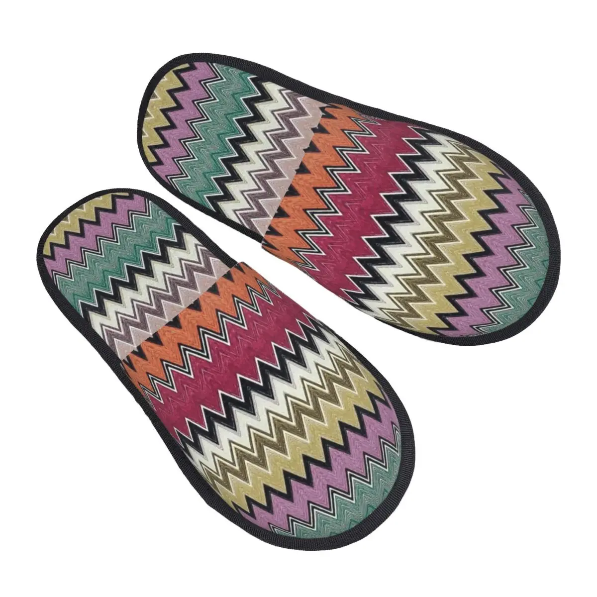 

Роскошные классические домашние тапочки с зигзагом на заказ, женские уютные тапочки из пены с эффектом памяти, современные богемные тапочки без шнуровки с геометрическим рисунком для отеля