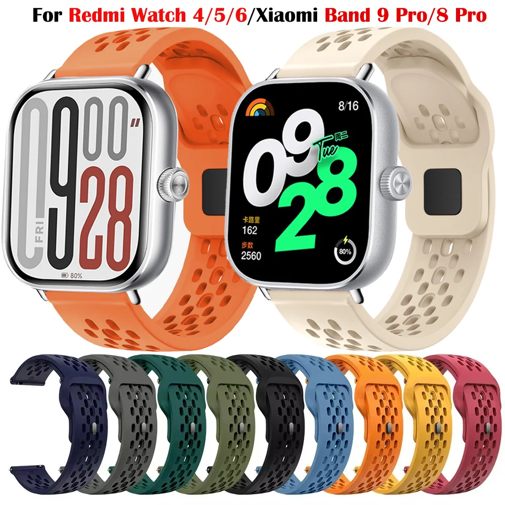 Mesh-Silikonarmband für Redmi Watch 4 5 6, atmungsaktives Sportarmband für Xiaomi Band 9 Pro/Mi Band 8 Pro, Armband Correa