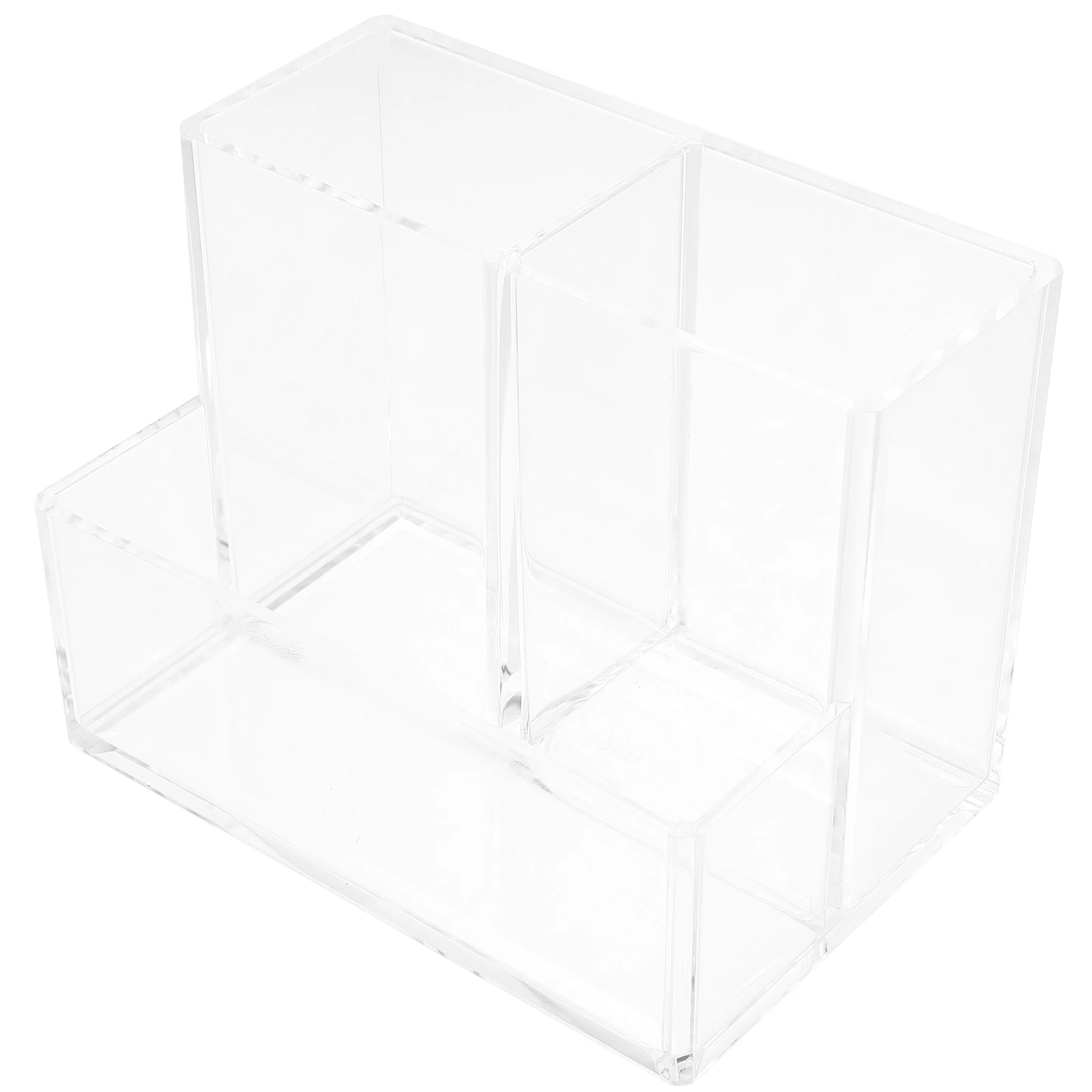 

Transparent Acrylic Pen Holder Desktop Storage Organizer Makeup Brush Container Sundries Bucket 3-Compartment Stationery